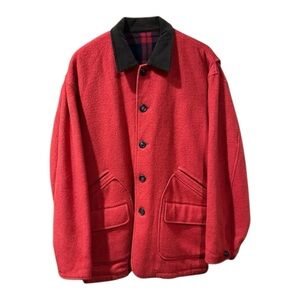 Heavy Duty Garment Company Vintage Red Wool Barn Coat w/ Sherpa Collar